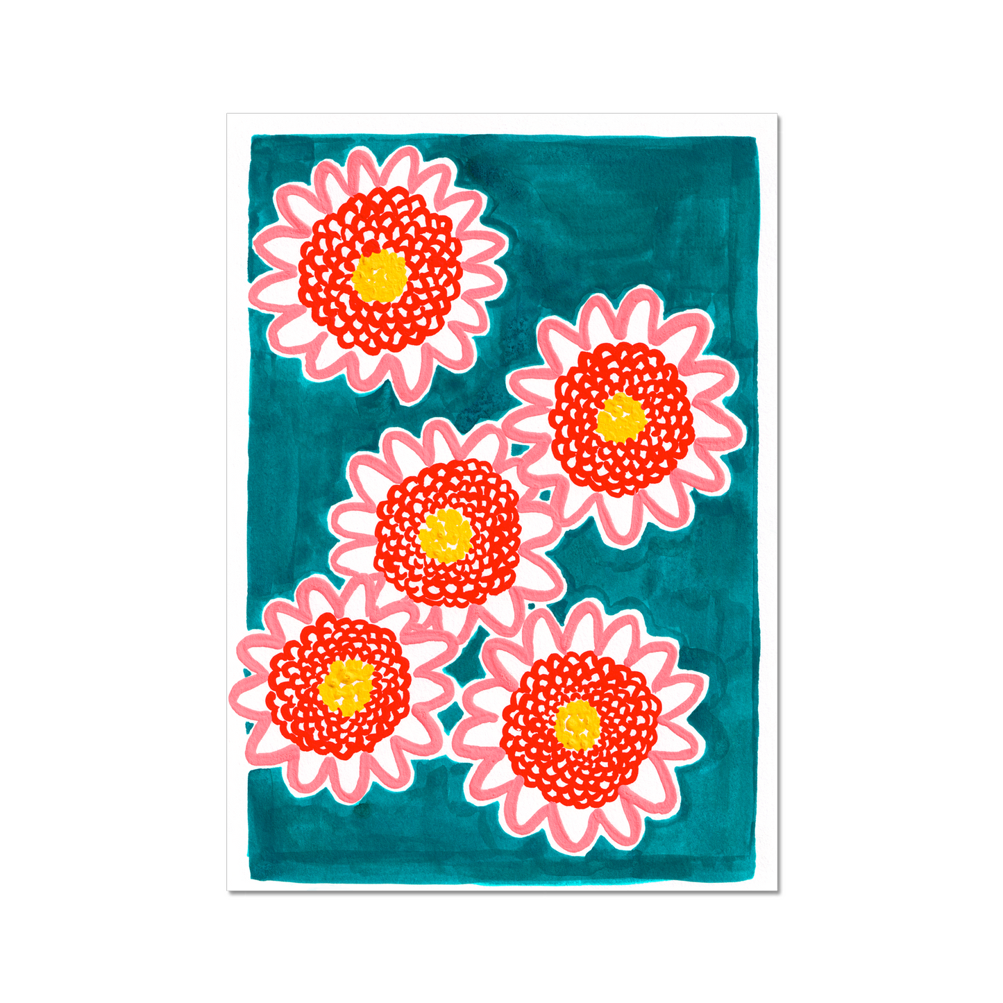 Chrysanthemum birth month flower art print on green for November, showcasing vibrant hand-painted floral details in refreshing pink and green hues. A unique botanical art piece symbolizing joy and longevity, perfect for personalized gifts or modern home decor.