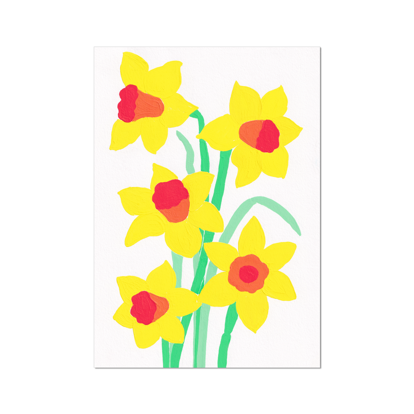 Daffodil birth month flower art print for March, featuring bright, cheerful daffodils on a clean white background. Symbolizing rebirth, luck, and prosperity, this botanical wall art adds a burst of happiness to any room.