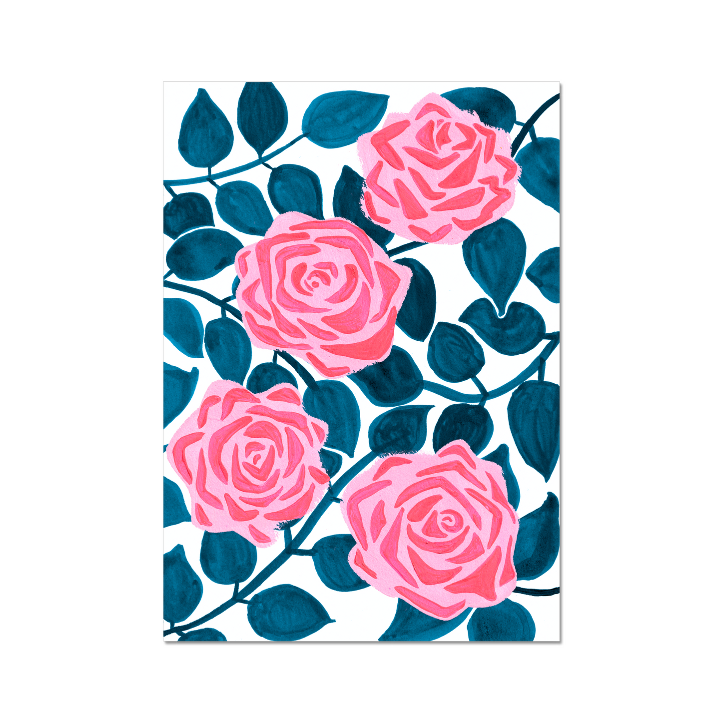 Rose June birth month flower art print, featuring elegant pink roses symbolizing love and beauty. This floral print adds a touch of timeless charm and meaning to any space with its botanical design and soft, vibrant pink and green colours.