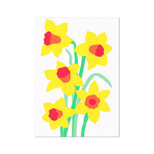 Daffodil birth month flower art print for March, featuring bright, cheerful daffodils on a clean white background. Symbolizing rebirth, luck, and prosperity, this botanical wall art adds a burst of happiness to any room. 