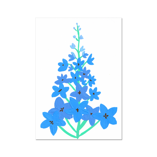 Larkspur birth month flower art print for July, featuring soft, hand-painted larkspur flowers. Symbolizing love and strength, this delicate botanical print adds a touch of elegance and positivity to your home decor.